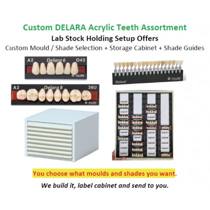 252 CARDS - 3/4 FULL CABINET - Kulzer DELARA Acrylic Teeth - CUSTOM LAB ASSORTMENT WITH LABELLED STORAGE CABINET Setup Package - Made To Order
